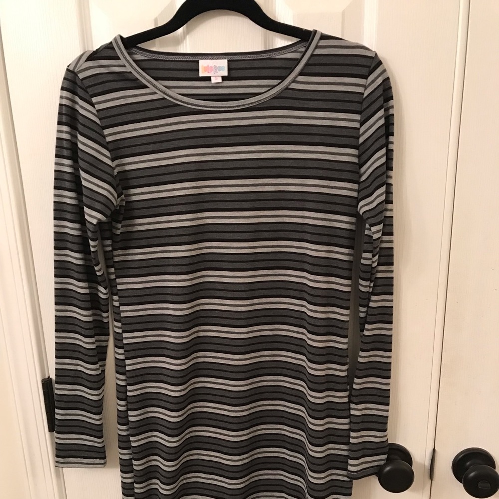 LuLaRoe greys and black striped Debbie Dress! SM
